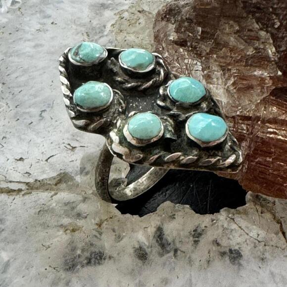 Vintage Native American Silver Turquoise Cluster Ring Size 7 For Women - Picture 3 of 10